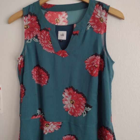 cabi short sleeve floral print top in bluegreen small - Picture 5 of 10